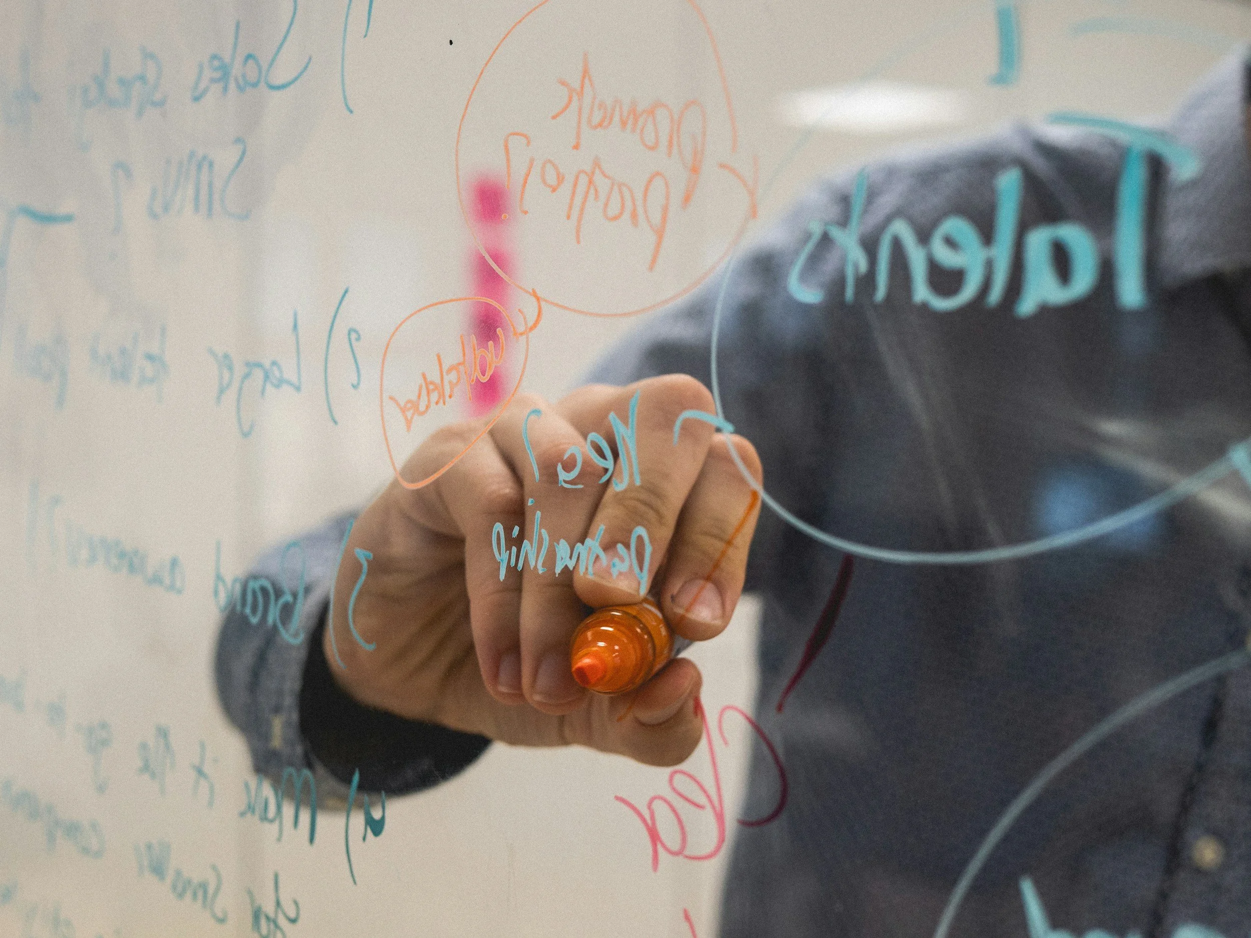 Planning revenue strategy on a glass whiteboard
